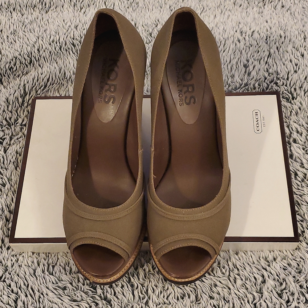 Michael Kors Open Toe Platform Wedges - Dark Oiiv… - image 2